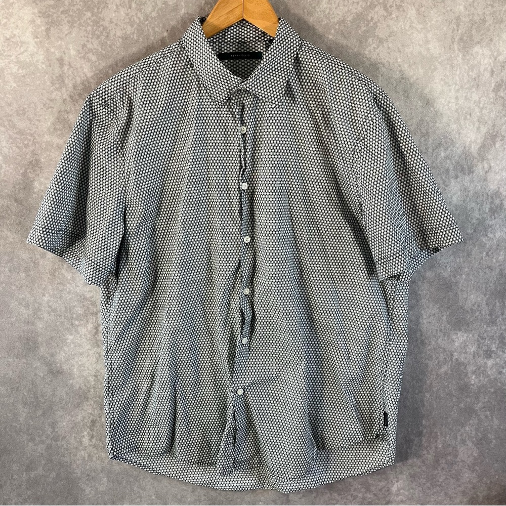 Perry Ellis Shirt Mens XL Black &‎ White Button Up Short Sleeve Geometric Preppy
